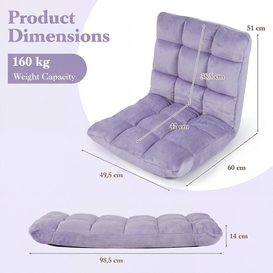 Klappbarer – Bodenstuhl Bodensessel mit Verstellbarer Rückenlehne Hochdichtem Schaumstoff – Violett