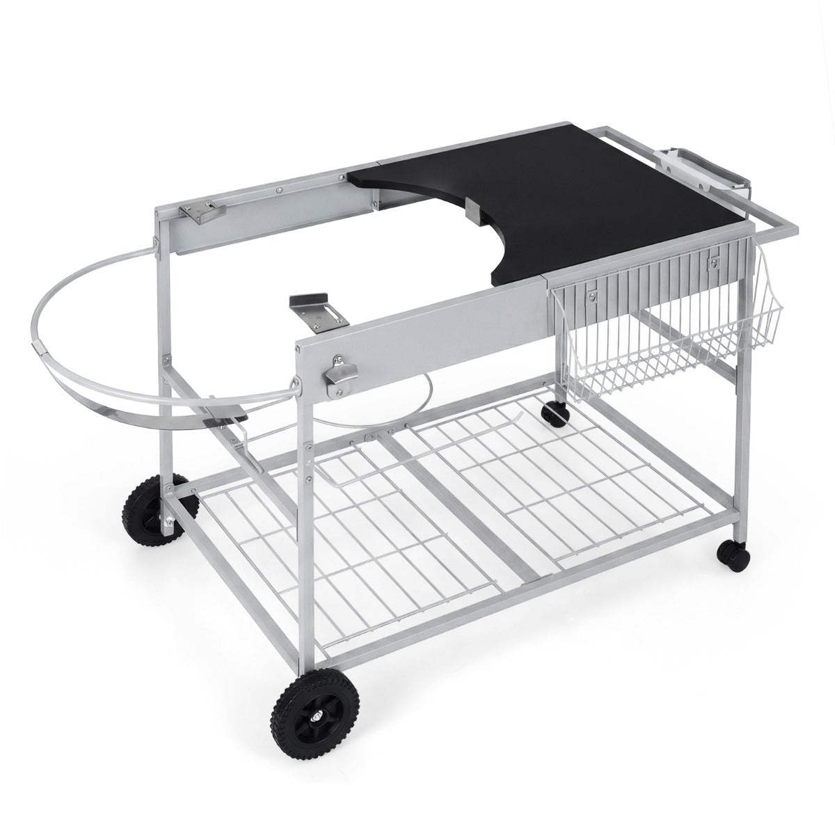 Grillvagn – med hjul, stor arbetsplatta, kryddhylla och papperskorg sidovagn grillbord – 4 – Svart