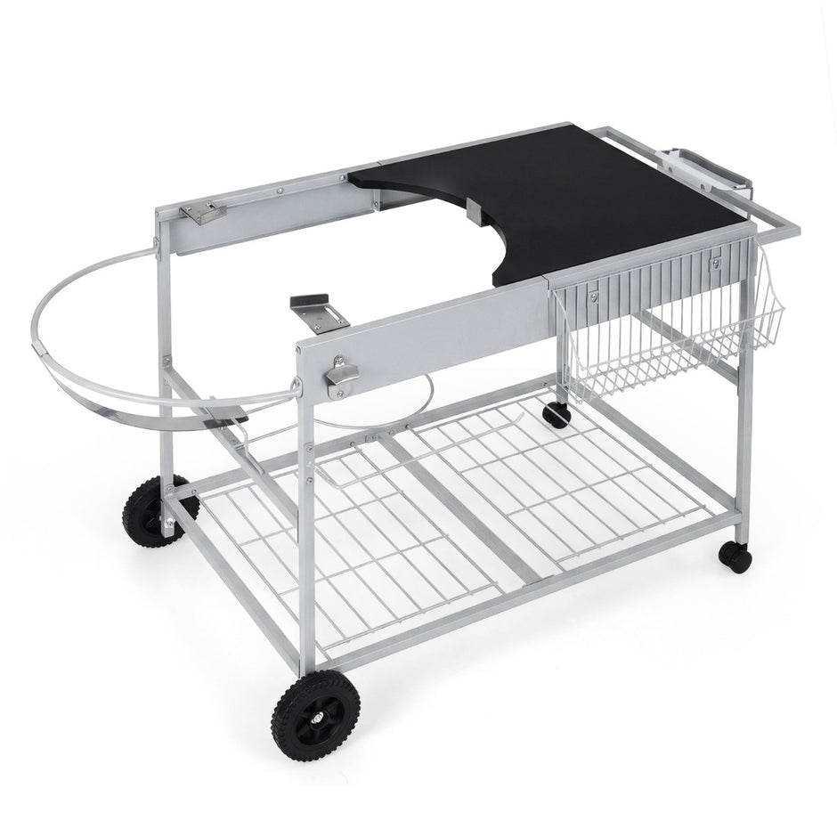 Grillvagn – med hjul, stor arbetsplatta, kryddhylla och papperskorg sidovagn grillbord – 4 – Svart