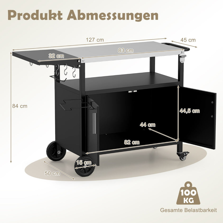 Grillpaviljong – med Grillvagn Grilltakhöljning Väderbeständig Grillbord Utomhus – Svart