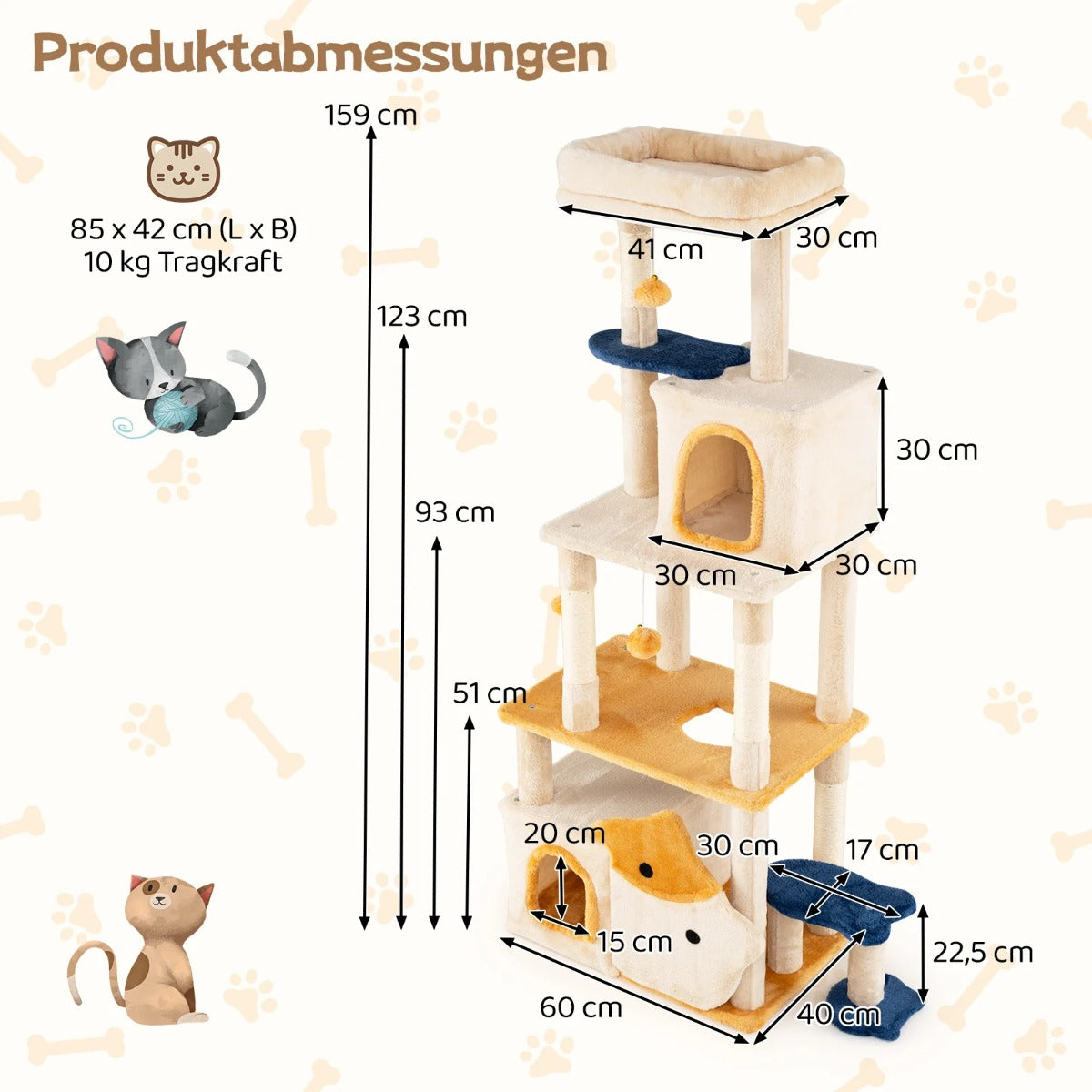 Stor – klösstång med fiskdesign för katter Klättringsträd – Beige