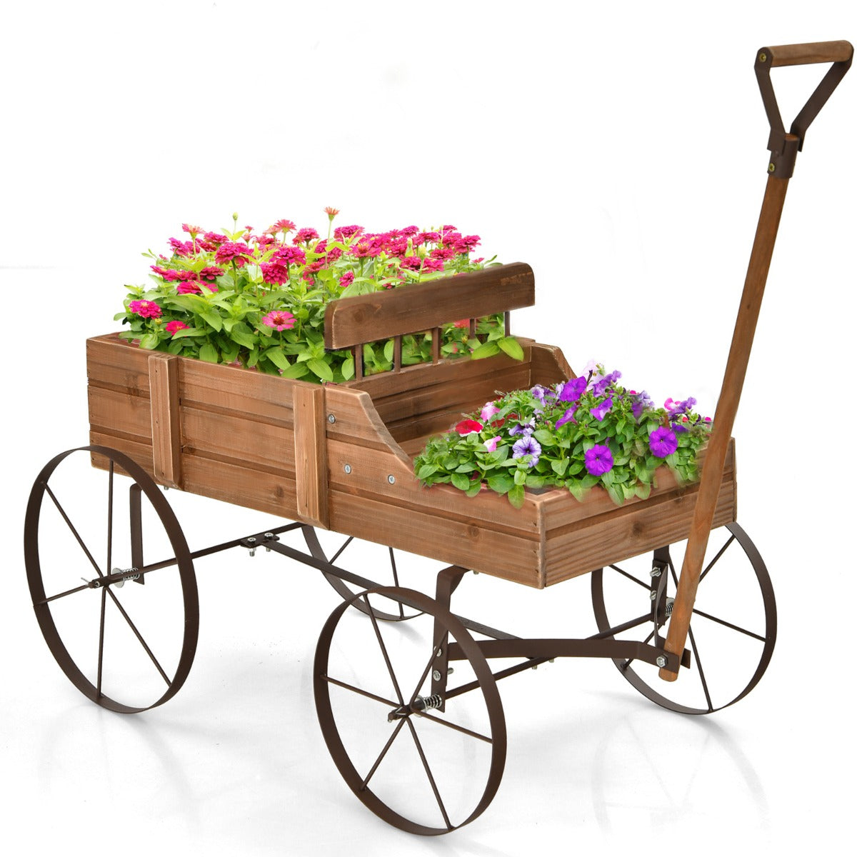 Blomsterställ – Trävagn Blomlåda Växtställ för trädgård – 62 x 34 x 60 cm – Brun