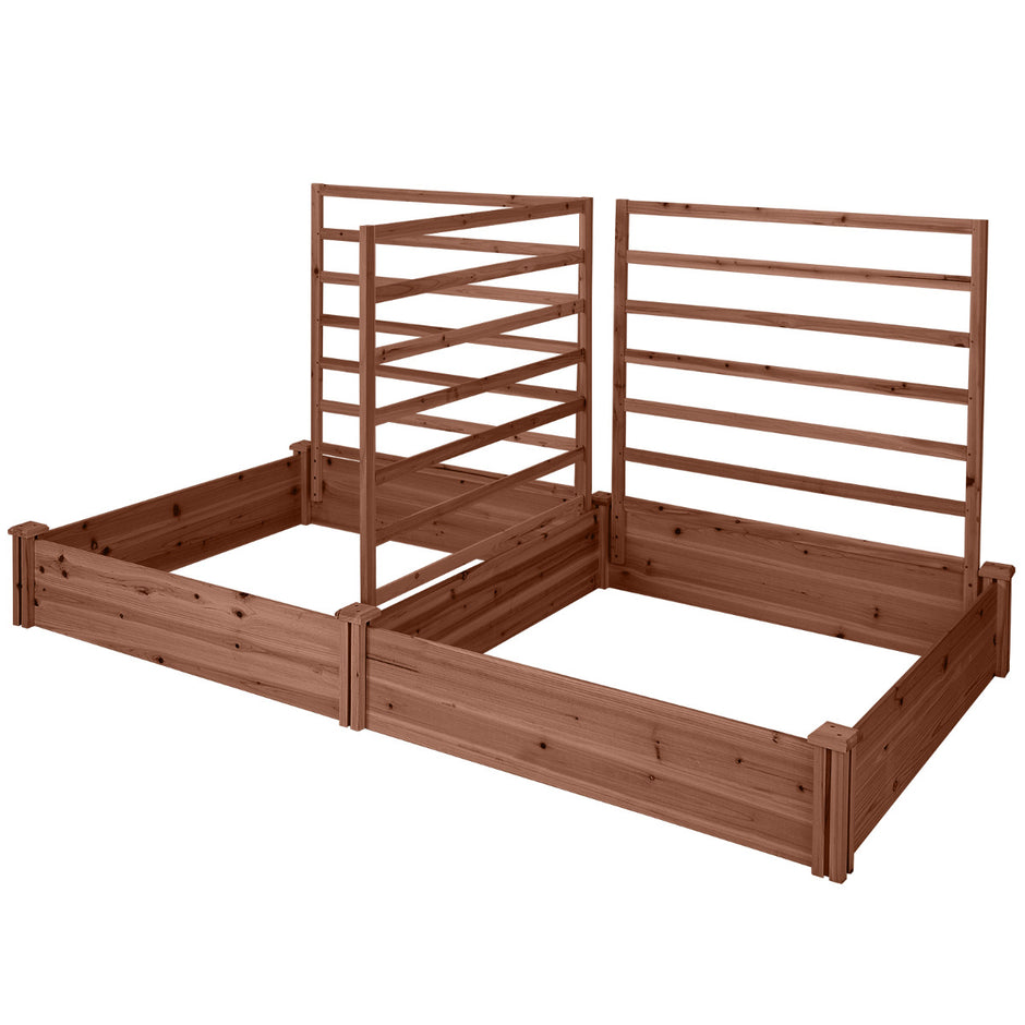 Upphöjda – odlingsbäddar med klätterställning planteringslåda i tallved planteringskärl insynsskydd – 222 x 114 x 110 cm – Brun