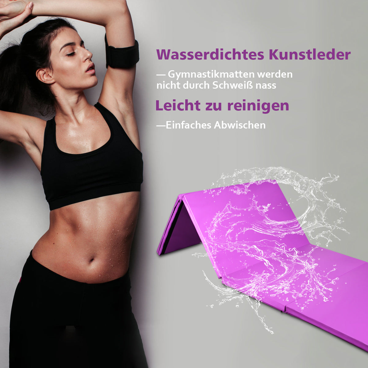 Hopfällbar – gymnastikmatta sportmatta fitnessmatta – 240 x 116 x 5 cm – Lila