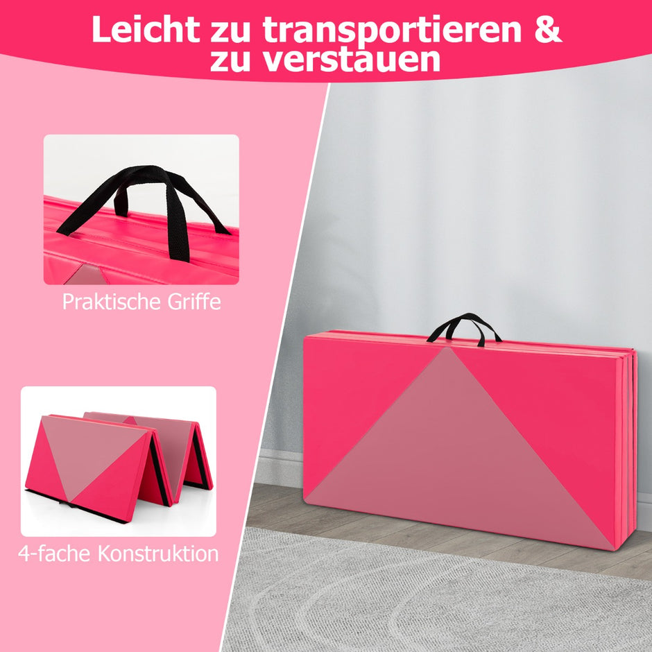 Vikbar – mjuk golvmatta Bärbar Gymnastikmatta Yogamatta – 240 x 117 x 5 cm – Rosa