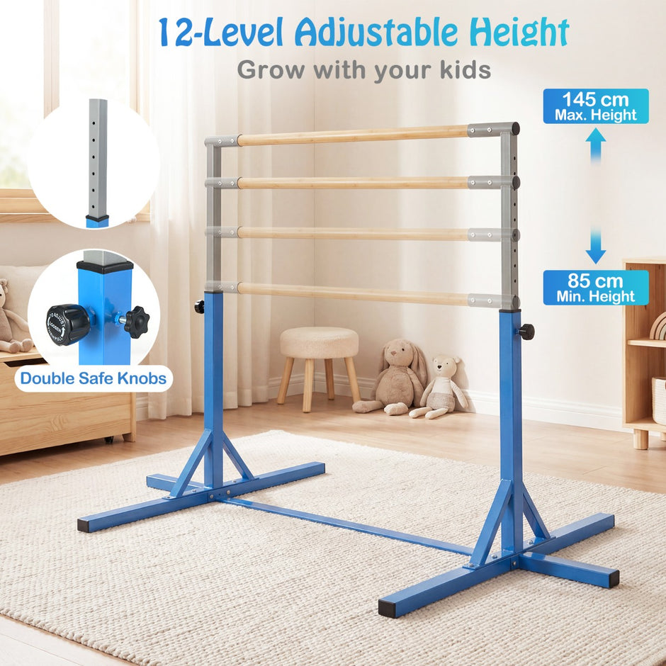 Gymnastikstång – horisontell Barrstång med stegs höjdjustering från – 12 85-145 cm – Blå