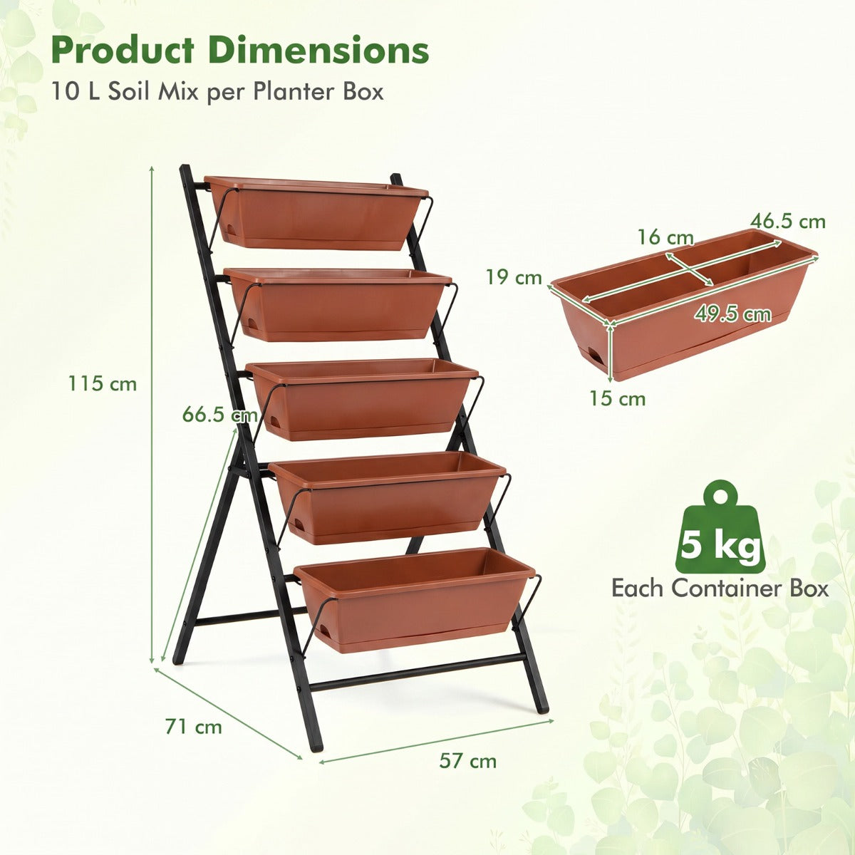 stegs – vertikalt högbed odlingsbed med uttagbara blomlådor – 5 5 – Röd