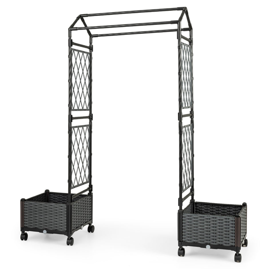 Blomlåda – med klätterstöd och hängande tak Höglätt på låsbara hjul – 154 x 40 x 162 cm – Grå