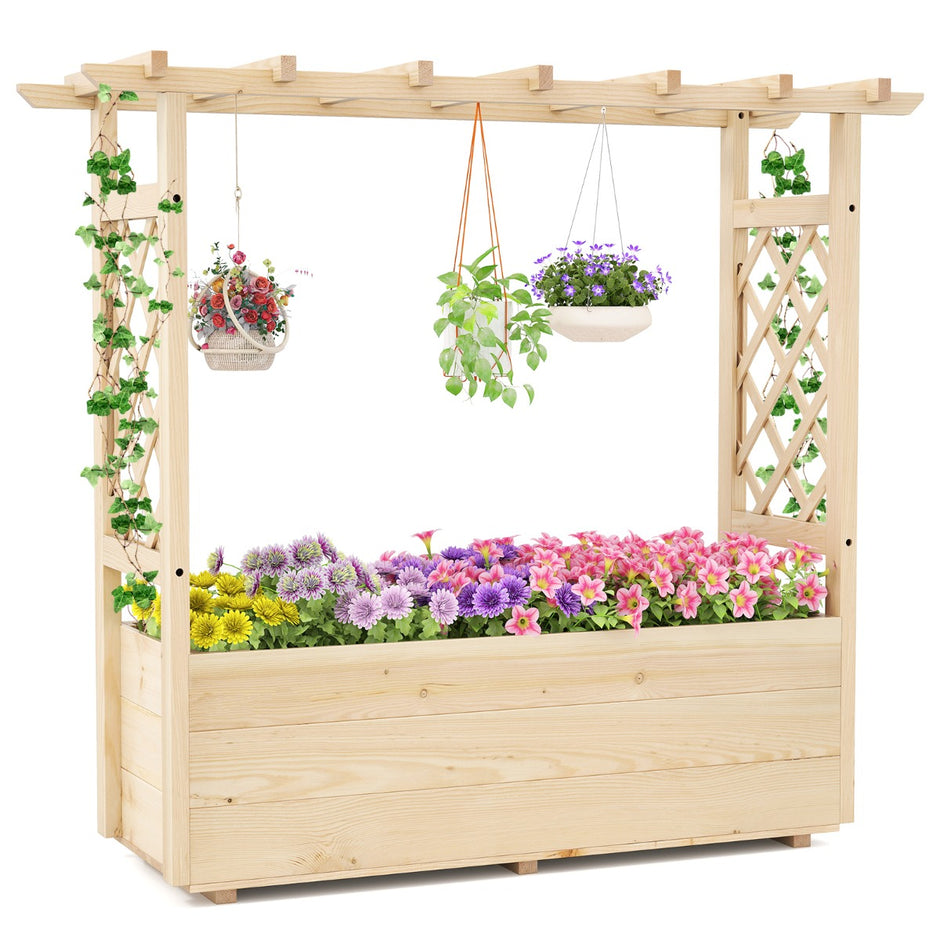 Höjdträdgård – med spaljé och hängande tak, planteringslåda stöd för klättrande växter dräneringshål, – 115 x 40 x 103 cm – Natur