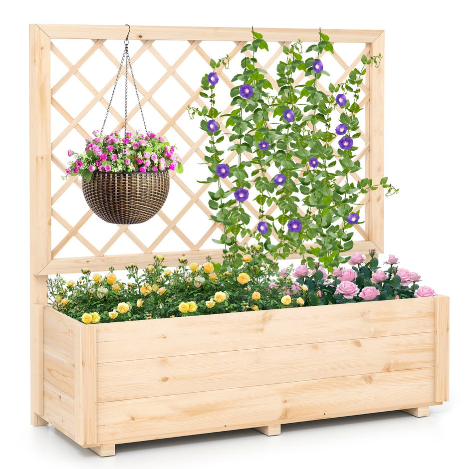 Blomlåda – med spaljé, högbädd och dräneringshål, – 98 x 35 x 101 cm – Natur