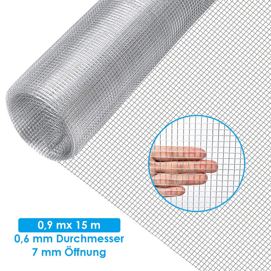 Järnnätstyg – med öppningar som trädskyddsstöd – 7 x 7 mm 0,9 x 15 m – Silver
