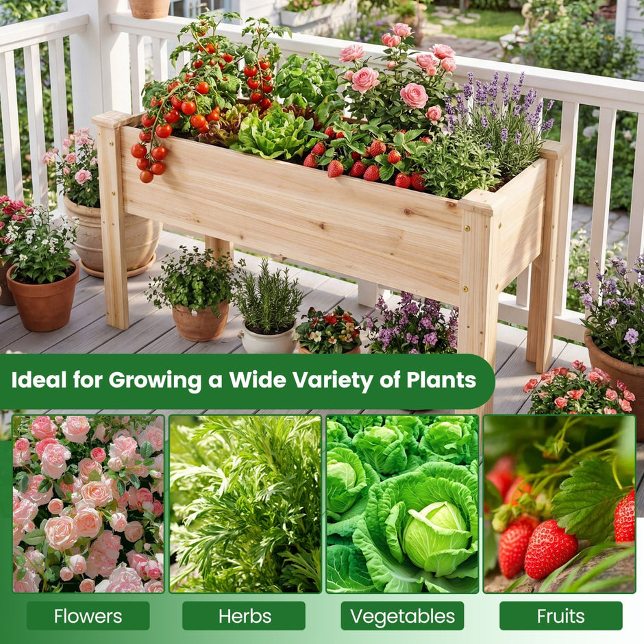 Trähöjdsäng – med dräneringshål och L bena Planteringsäng upp till Blomkruka Örtsäng – 100 kg – Natur