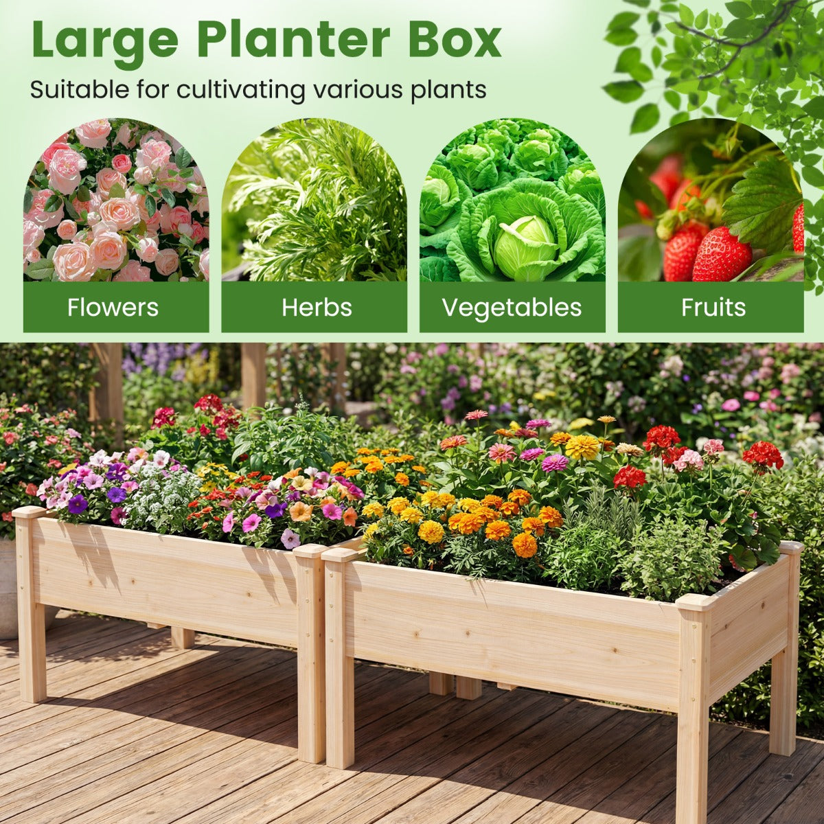 Trähöjdbädd – med dräneringshål Planteringslåda upp till Rektangulär örthöjdbädd Planteringsbädd – 130 kg – Natur