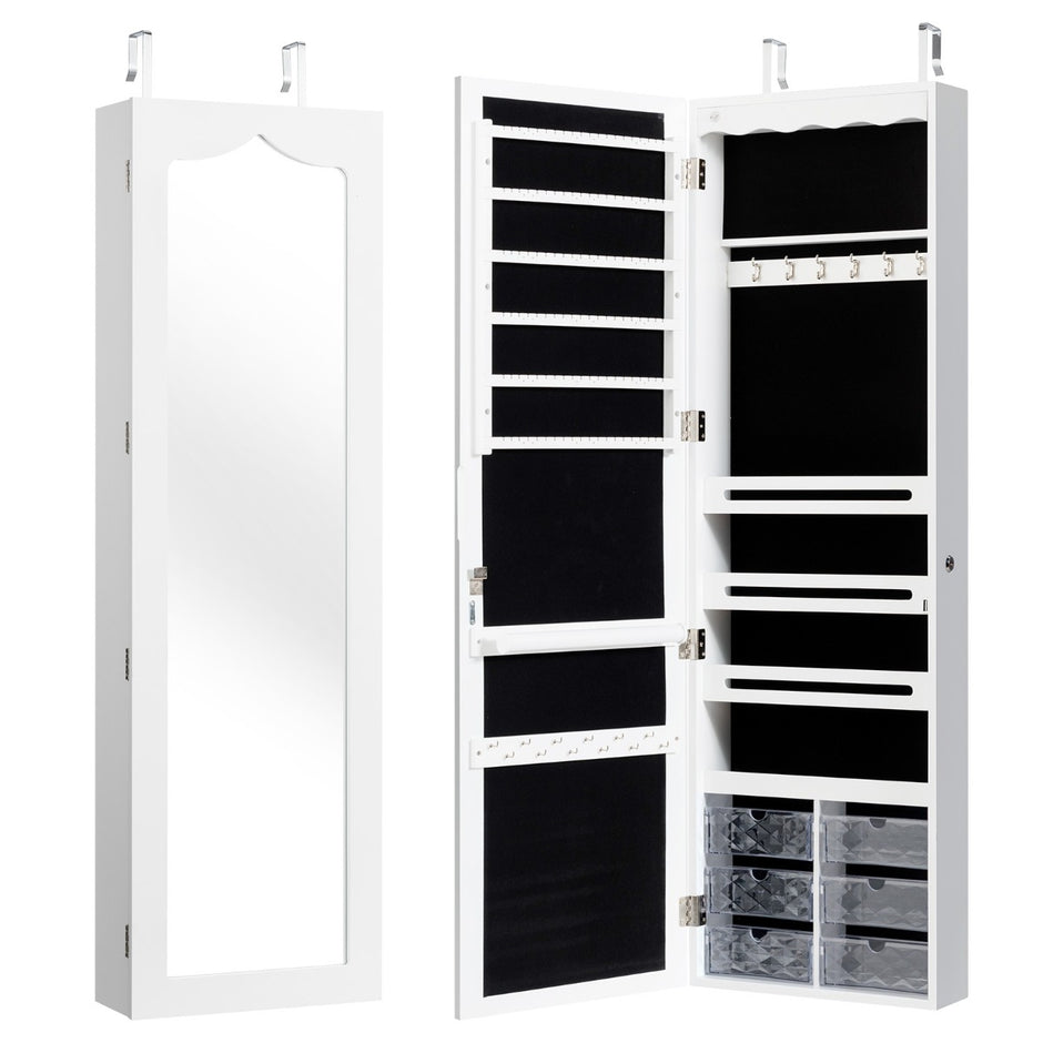 Smyckesskåp – Hängande Sipegelskåp med LED belysning – 36,5 x 11,5 x 120 cm – Vit