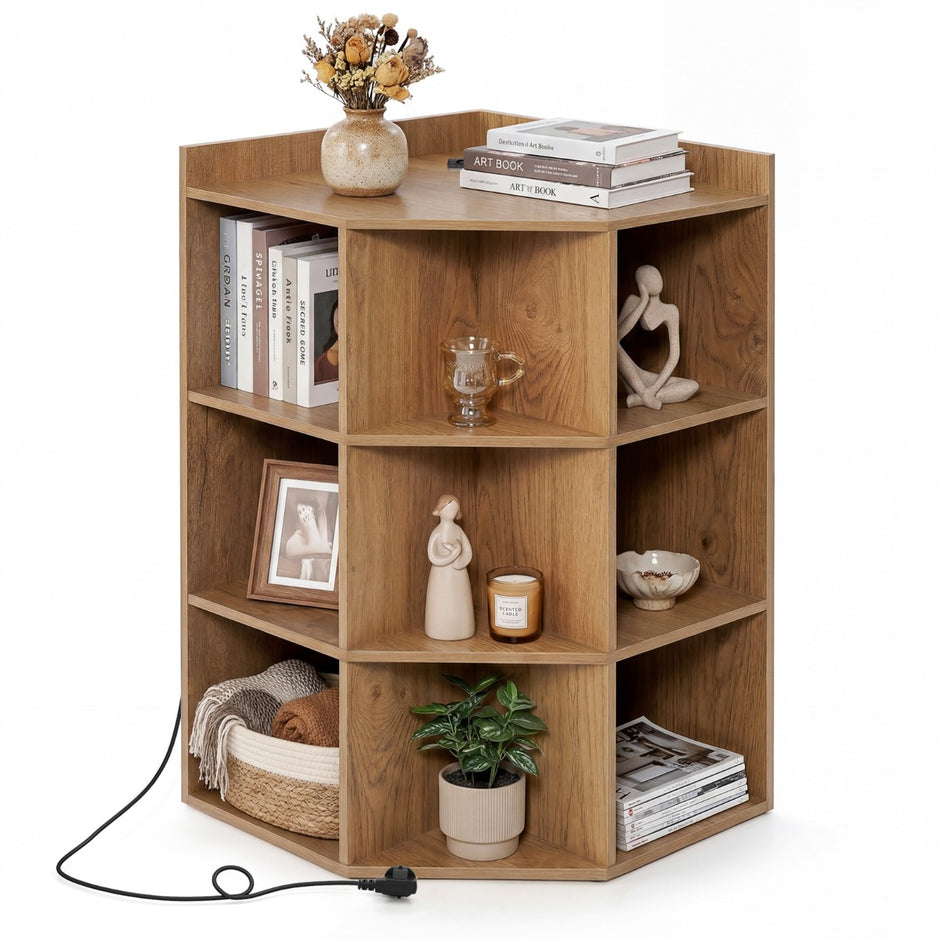 Hörn – bokhylla med laddstation fack och USB uttag – 9 1 2 – Natur