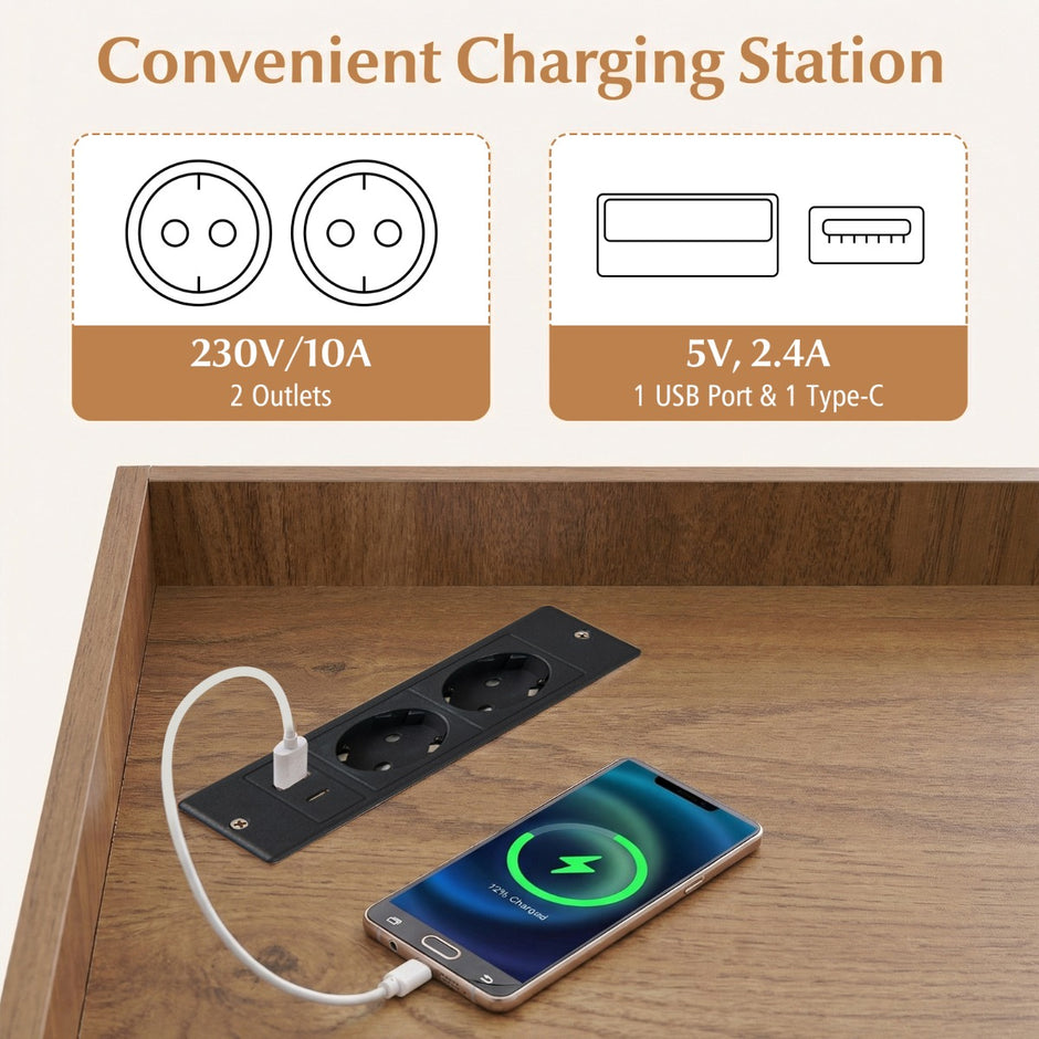 Hörn – bokhylla med laddstation fack och USB uttag – 9 1 2 – Natur