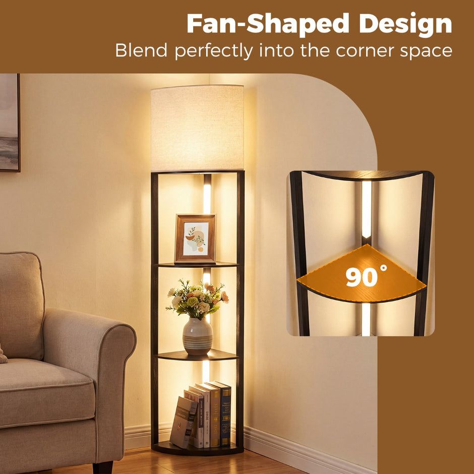 Hörn – golvlampa med Hyllor stegs displayhylla dimmbara LED lampor – 3 – Svart