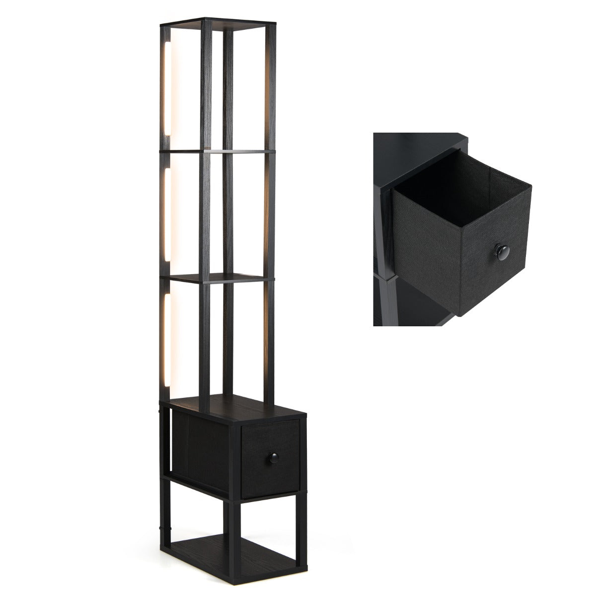 Golvlampa – med justerbar ljusstyrka modern stående sido bord – 43,5 x 26,5 x 169 cm – Svart