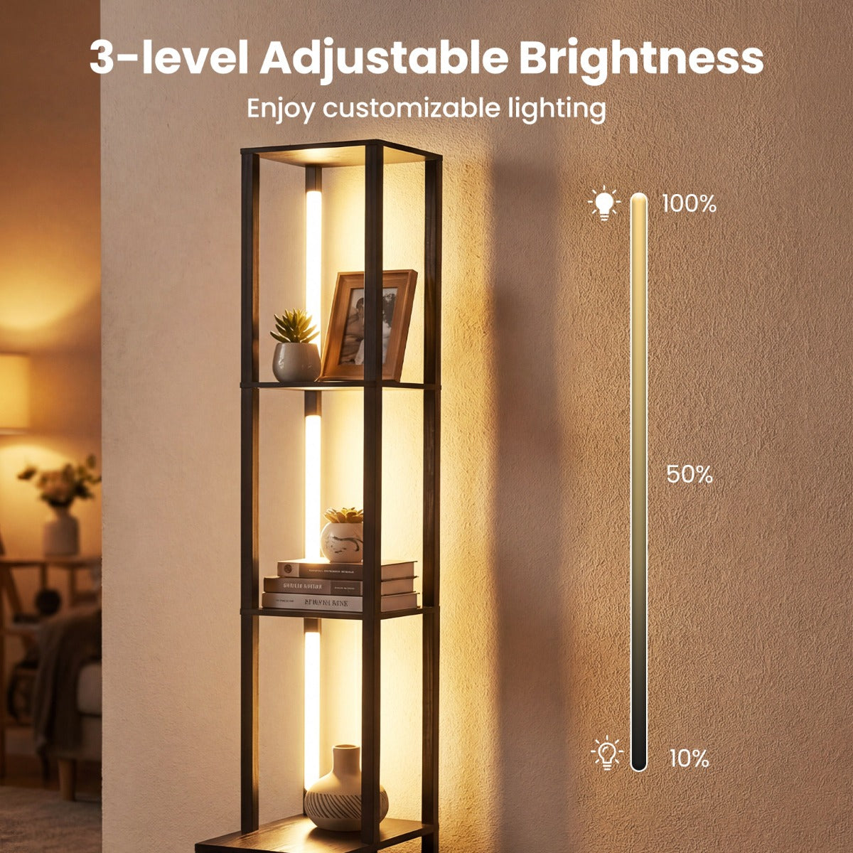 Golvlampa – med justerbar ljusstyrka modern stående sido bord – 43,5 x 26,5 x 169 cm – Svart