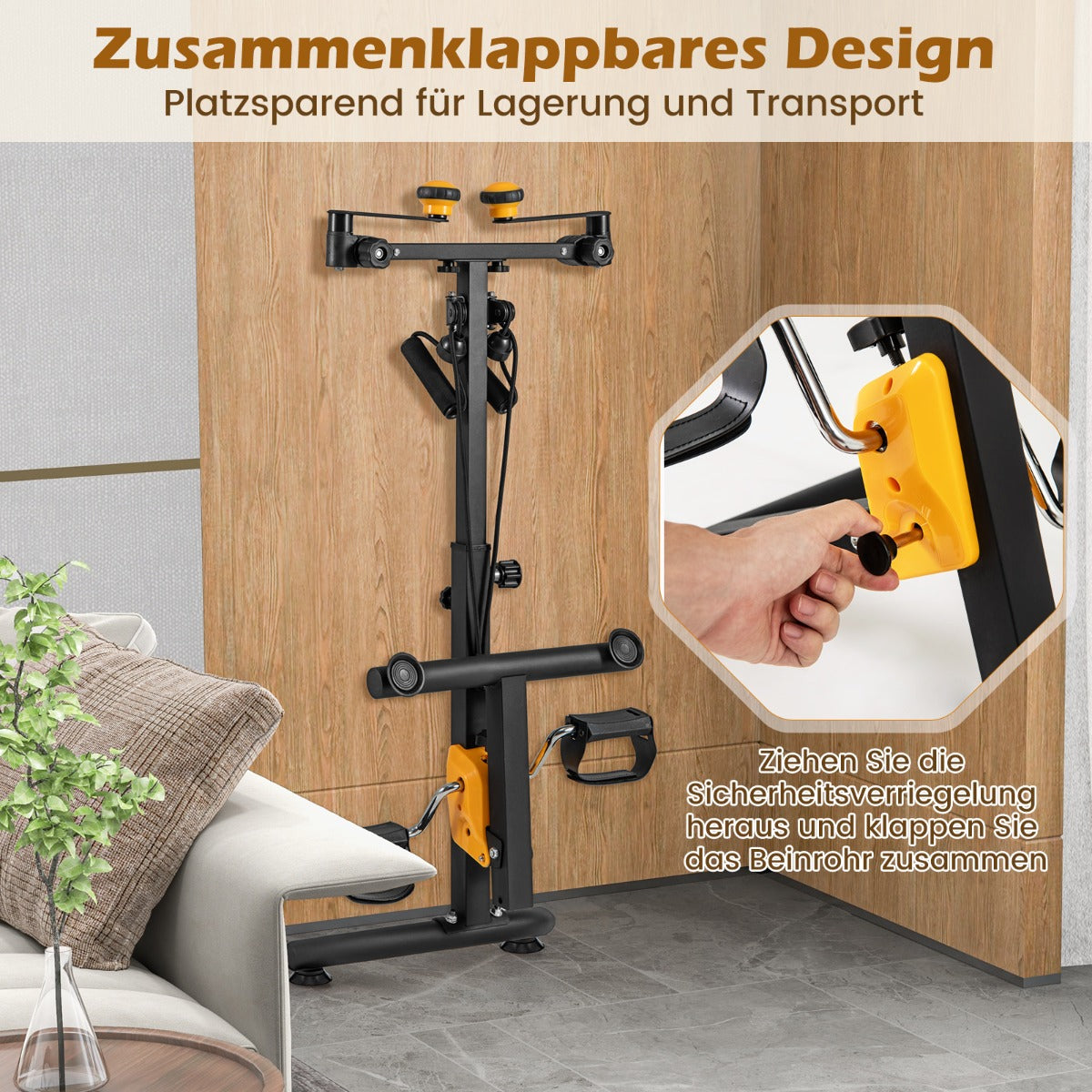 Motionscykel – med pedaler träningstränare justerbart handtag – 53 x 43 x 73-102 cm – Svart