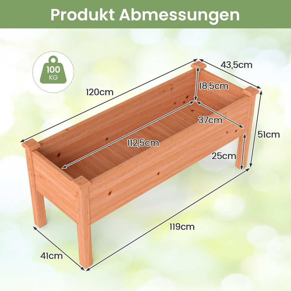 Upphöjd – odlingsbädd i trä för barn Odlingskorg med en belastningskapacitet på upp till – 120 x 43,5 x 51 cm 100 kg – Orange