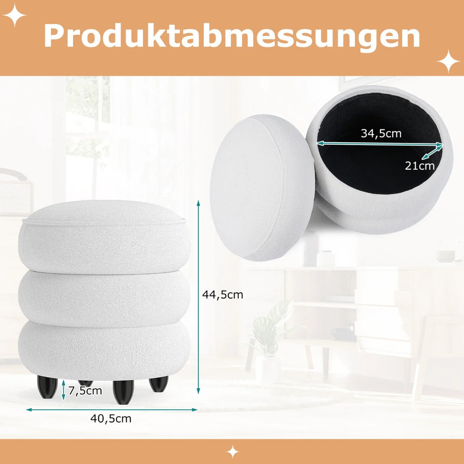 Pall – med förvaringsutrymme Chenille avtagbart lock – 40,5 x 44,5 cm – Vit