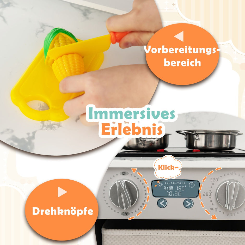 Trä – barnkök med ljus och ljud vatten dispenser tvättmaskin tillbehör Lek kök – Grå
