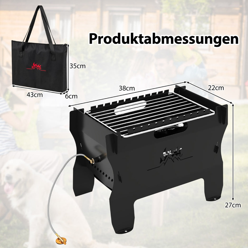 i – kolgrill och gasgrill bärbar eldstad med rostfritt stål galler bärväska – 2 1 – Svart