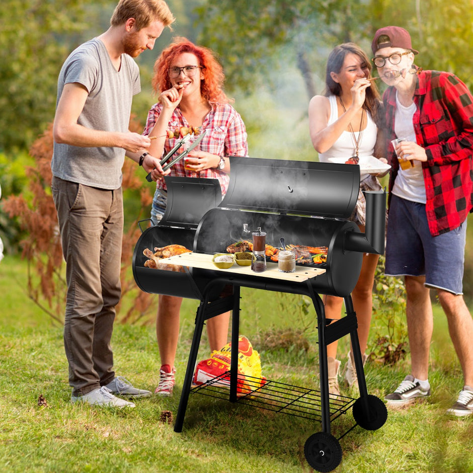 BBQ Kolgrill – med hjul Grillvagn lock Utegrill – 115 x 65 x 108 cm – Svart