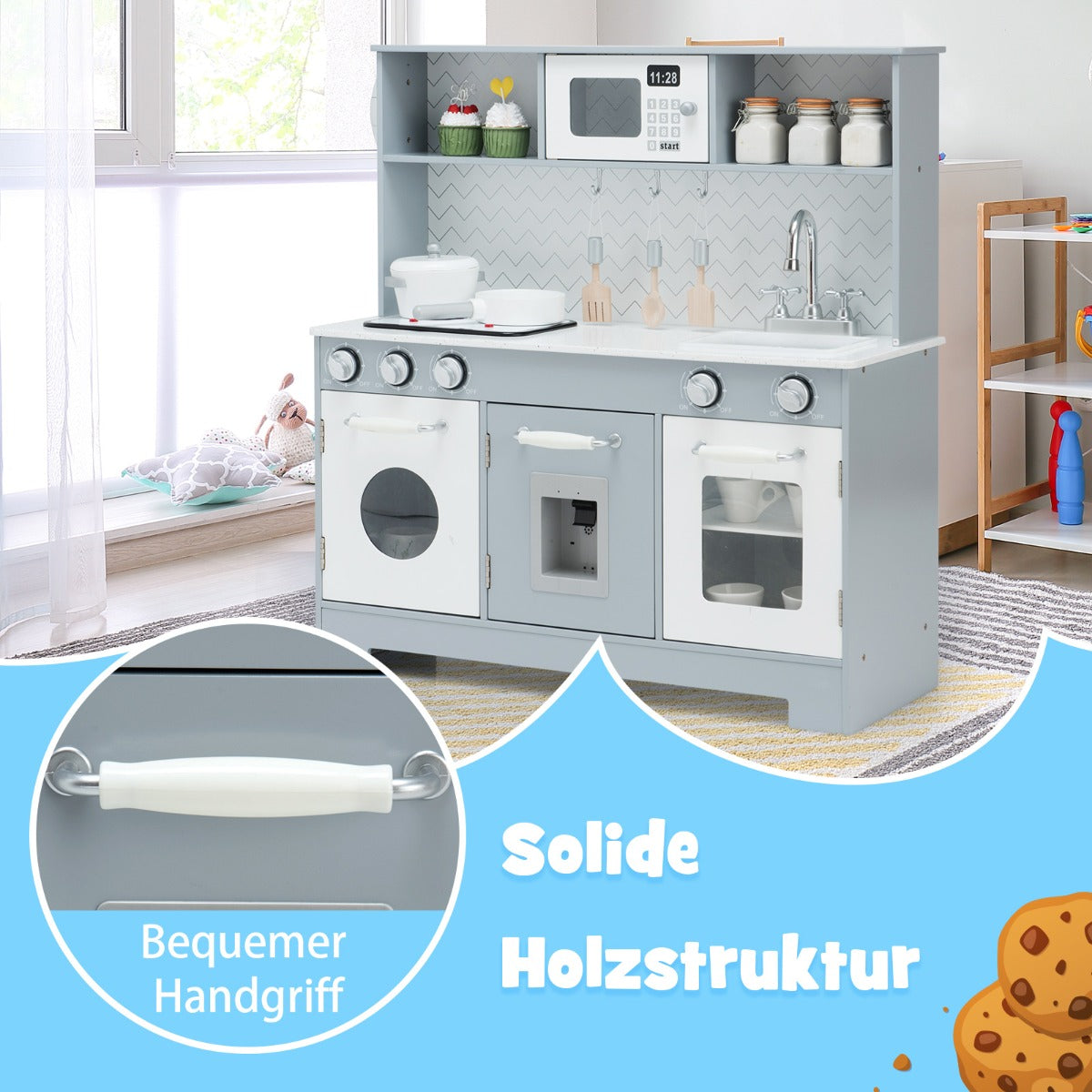 Barnkök – med Realistiskt Ljus och Ljud Tillbehör – 76 x 28 x 80 cm – Grå