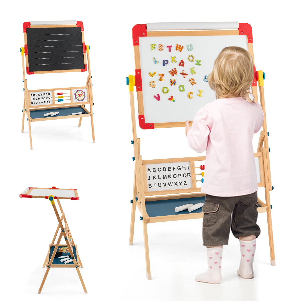 Trästafli – Roterande stående barnstafli – 62 x 45 x 118 cm – Färgglad