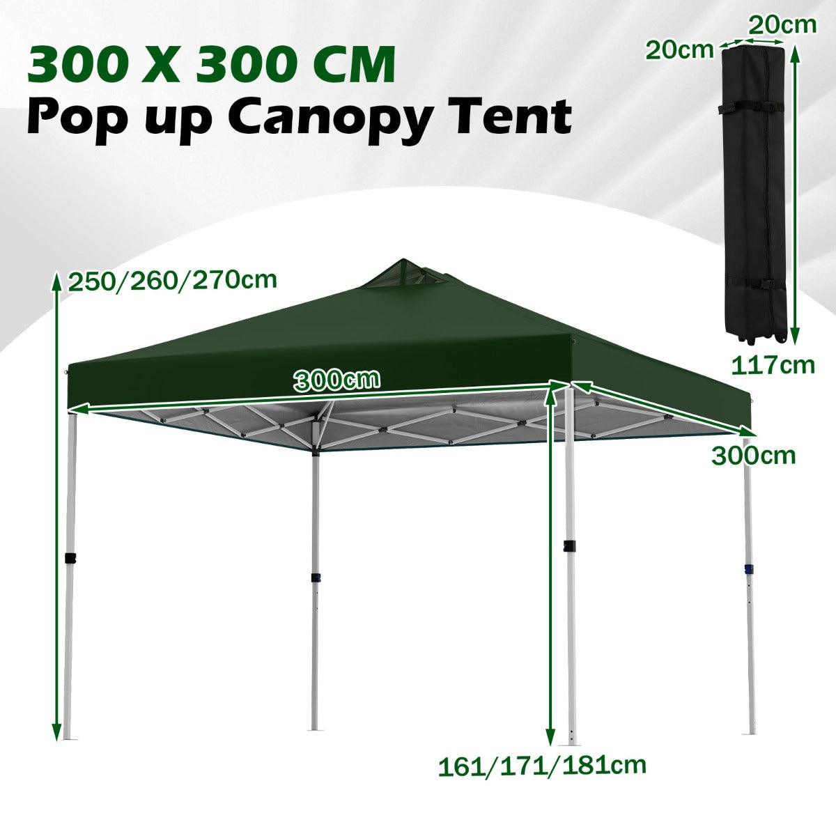 Pop – up paviljong med sandsäckar och markpinnar rep Fällbar – 4 3 x 3 m – Grön