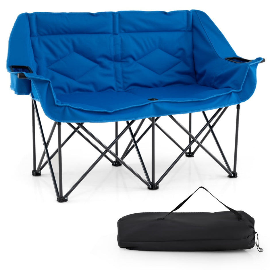 XXL campingsoffa – för personer, hopfällbar campingstol med dryckeshållare och nätfickor i – 2 – Marinblå