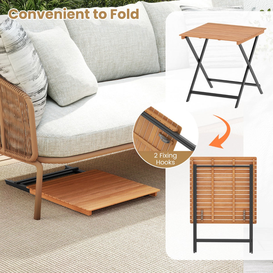 Hopfällbart – Sidobord Av Akaciaträ Väderbeständigt Balkongbord Kvadratiskt Matbord – 70 x 70 x 73 cm – Natur