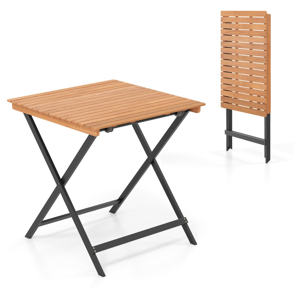 Hopfällbart – Sidobord Av Akaciaträ Väderbeständigt Balkongbord Kvadratiskt Matbord – 70 x 70 x 73 cm – Natur