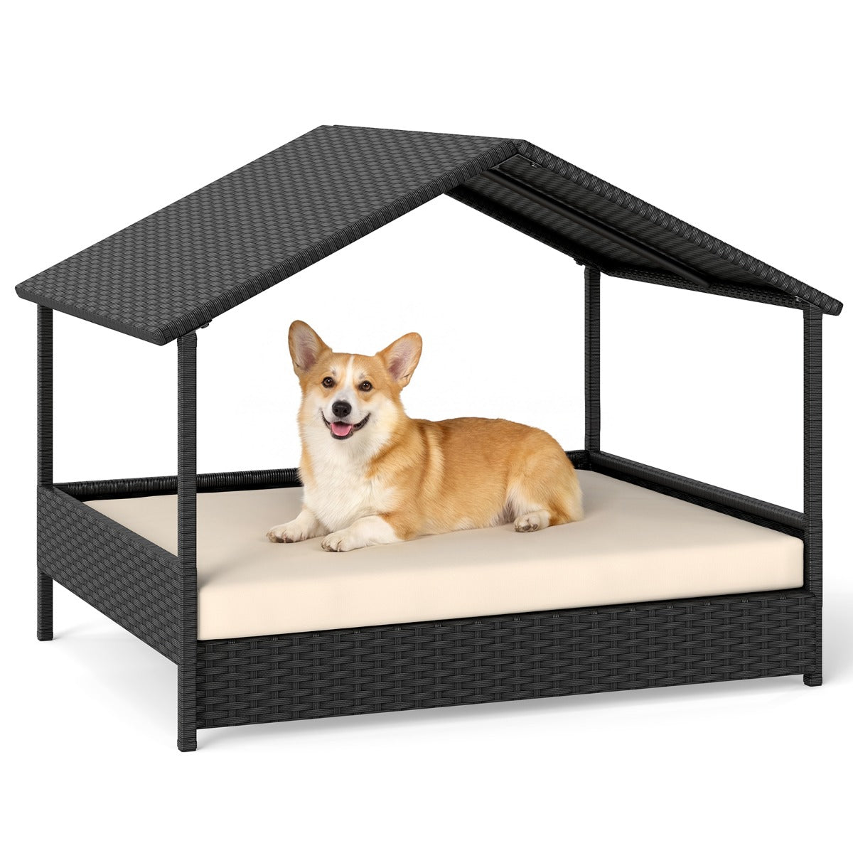 Korg – hundhydda med baldakin, upphöjd rattan soffa för små och medelstora hundar upp till kg, – 60 . – Beige