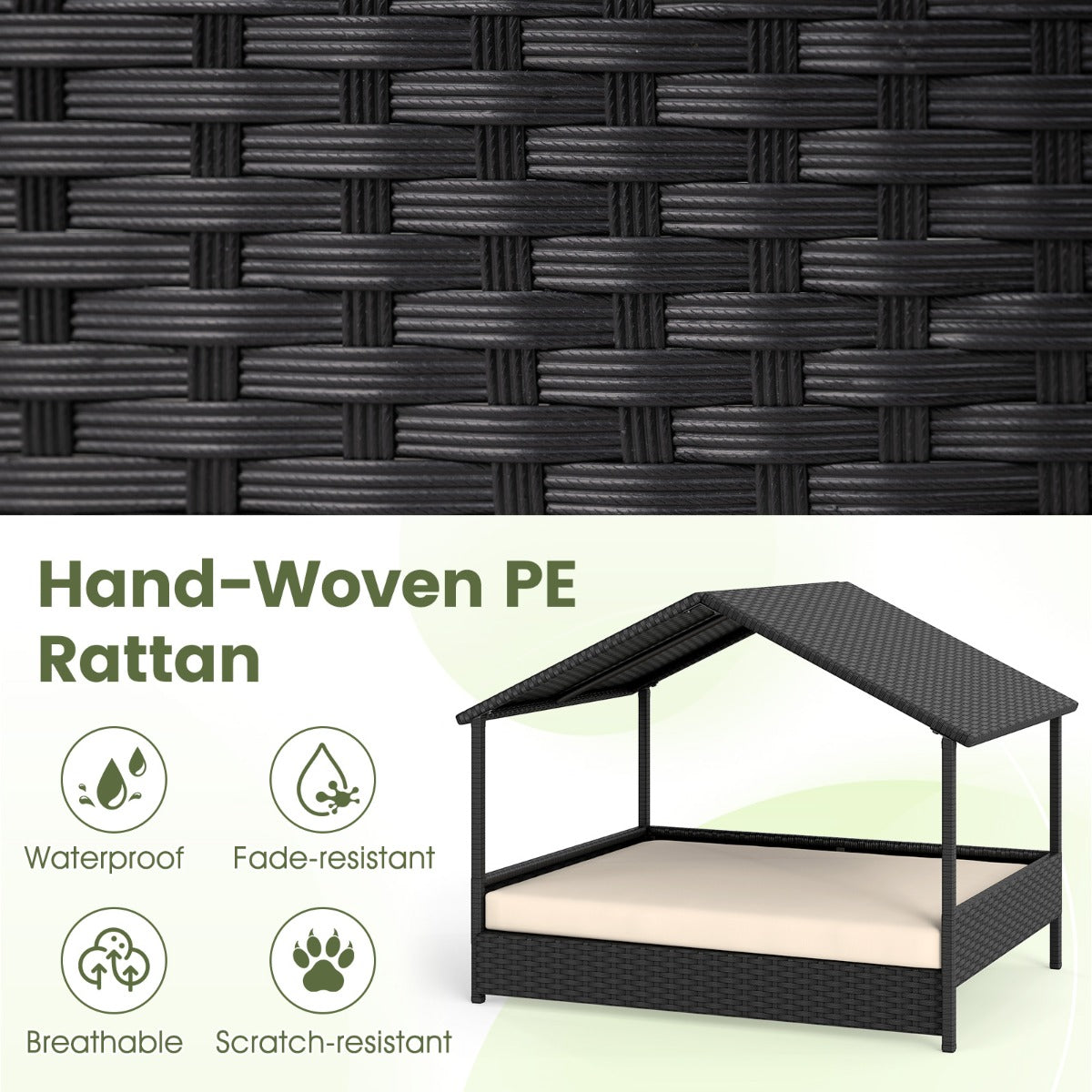 Korg – hundhydda med baldakin, upphöjd rattan soffa för små och medelstora hundar upp till kg, – 60 . – Beige