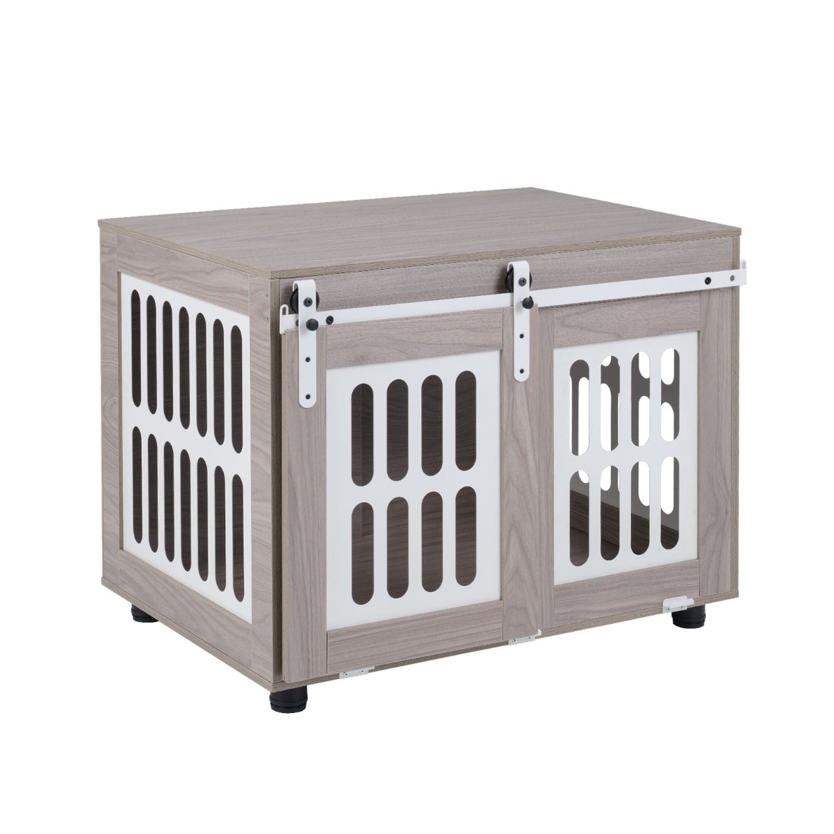 Hundbox – med låsbar skjeddörr och sidofönster hundstuga sidobord – 2 – Grå