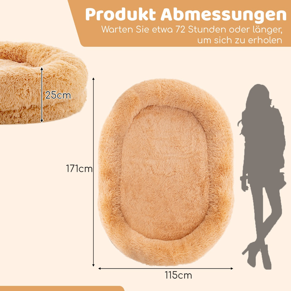 Fluffig – hundsäng för människor och hundar med tvättbar hundfilt – 171 x 115 cm – Brun