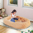 Fluffig – hundsäng för människor och hundar med tvättbar hundfilt – 171 x 115 cm – Brun