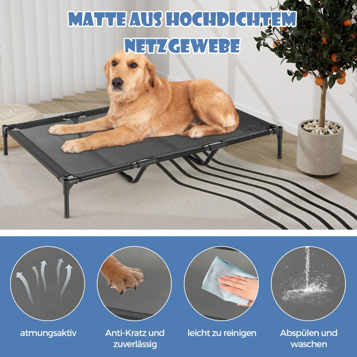 i – hundkennel och upphöjd hundsäng Hundstol utomhus husdjurshus med andningsbart nättyg grått – 2 1 84 x 132 x 114 cm – Grå