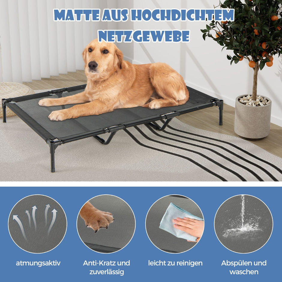 i – hundkennel och upphöjd hundsäng Hundstol utomhus husdjurshus med andningsbart nättyg grått – 2 1 84 x 132 x 114 cm – Grå