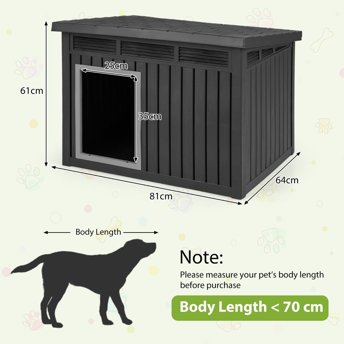 Hundkoja – för inom och utomhusbruk, väderbeständigt hundhus med uppfällbart lutande tak – Svart