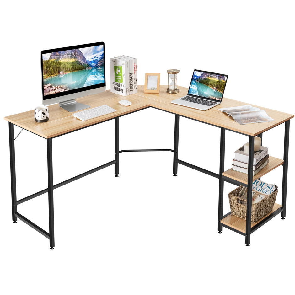 L – format skrivbord hemmakontor med hyllplan – 2 138 x 60 x 75 cm – Natur