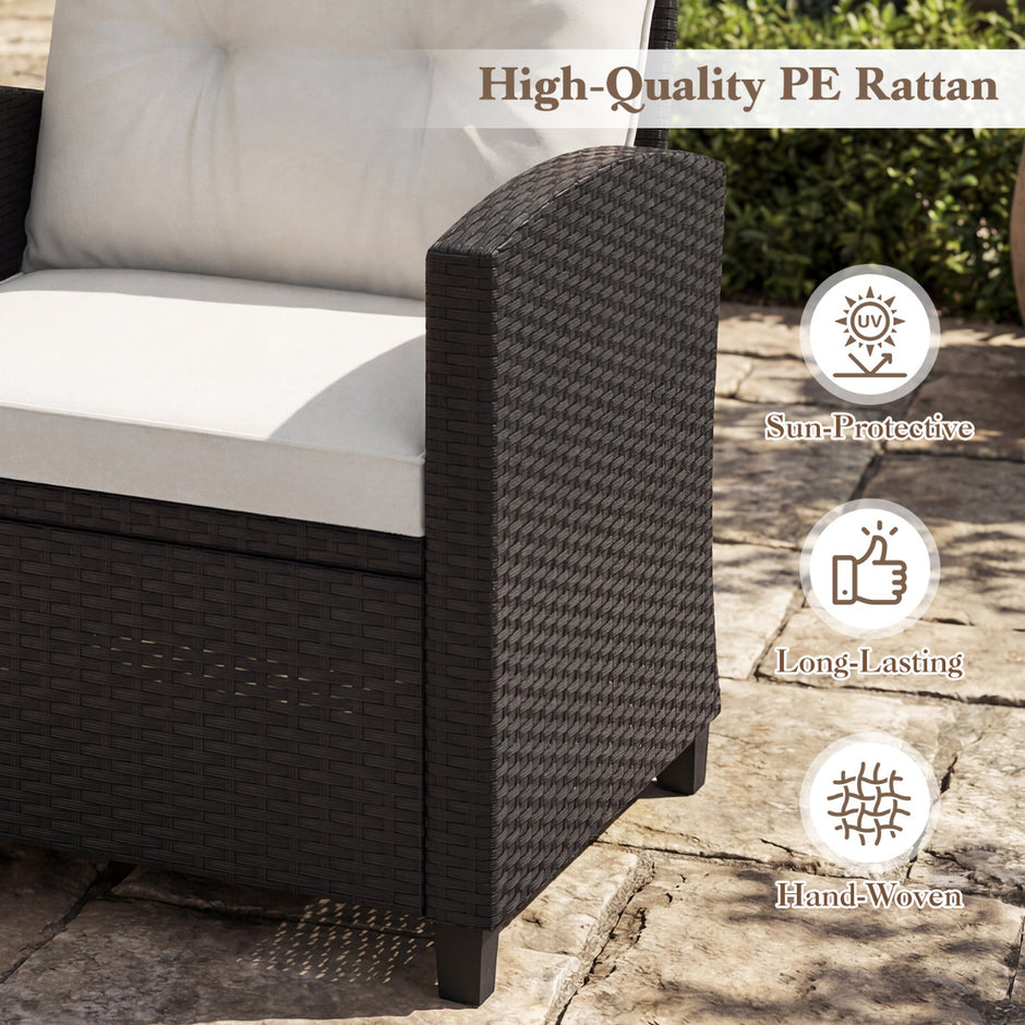 delat – Rattan Trädgårdsmöbel Set inklusive fåtöljer och sidobord sittgrupp med kuddar – 3 2 1 – Vit