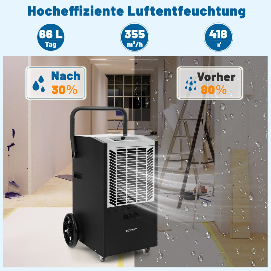 Kommersiell – avfuktare med pump och avloppsslang timmarstimer hjul – 24 4 – Vit