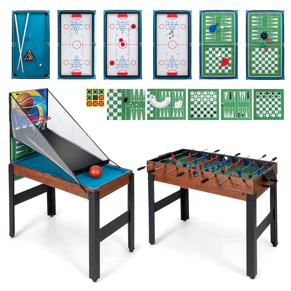 i – Spelbordsset Multifunktionellt med Fotbollsbord Hockey Biljard Bordtennis Natur+ – 15 1 – Svart