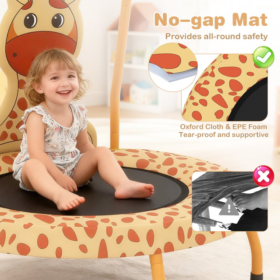 Barnstudsmatta – med handtag och kantfodral Minitrampolin giraffmotiv – Ø 71 cm – Orange