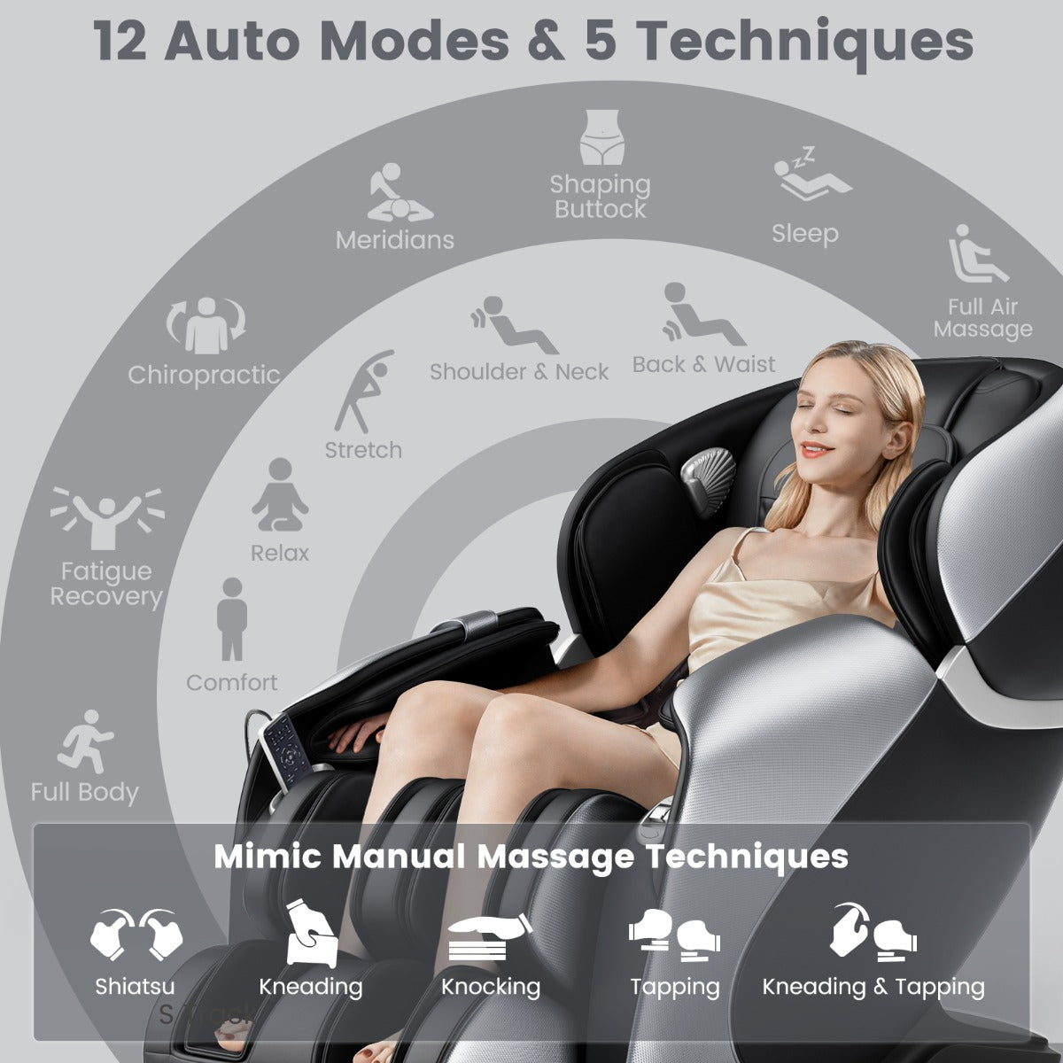 Relaxe – Hela kroppen massagestol Zero Gravity SL Track med luftkompression och värme – Svart