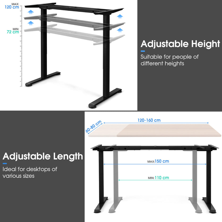 Elektrisk – tvåmotors bordsram höjdjusterbar – 109-151 x 59 x 70-120 cm – Svart